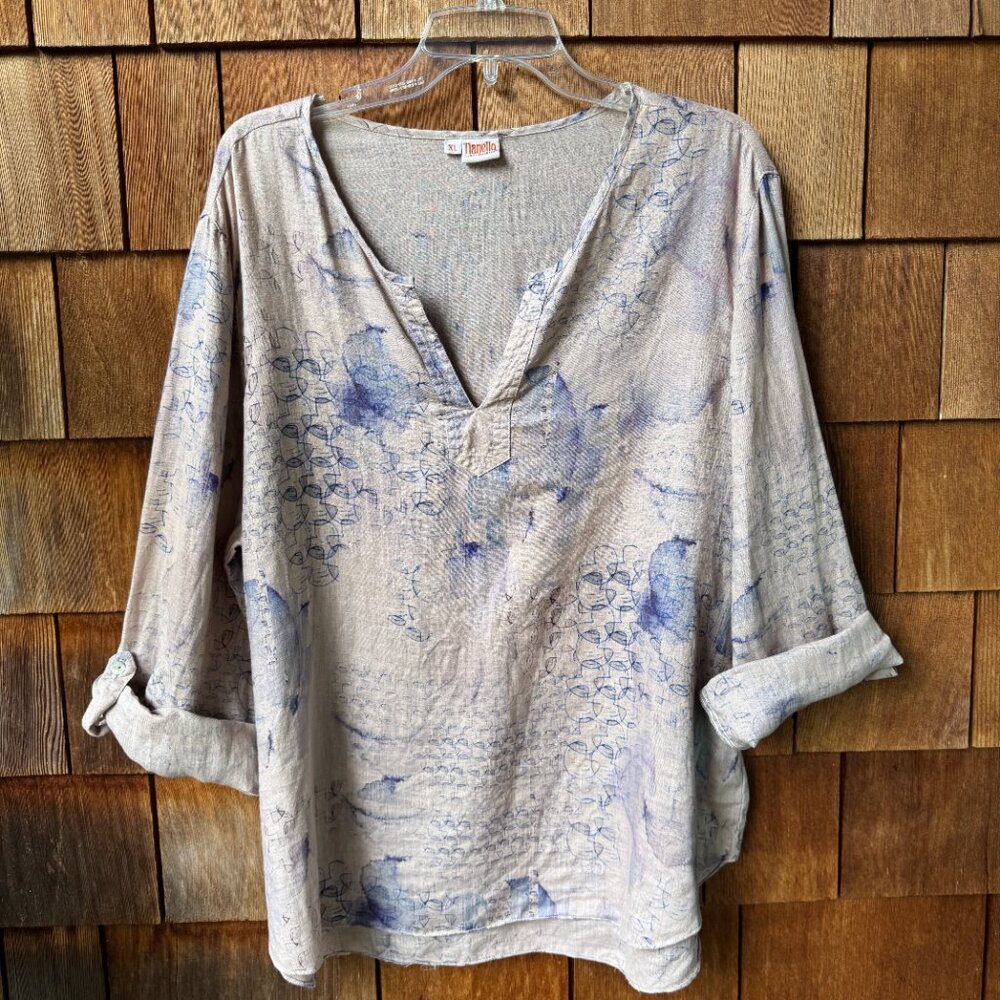 EUC Tianello Xander Print- Linen Voile Avlyne Long Sleeve Blouse in Women's XL - Picture 4 of 9